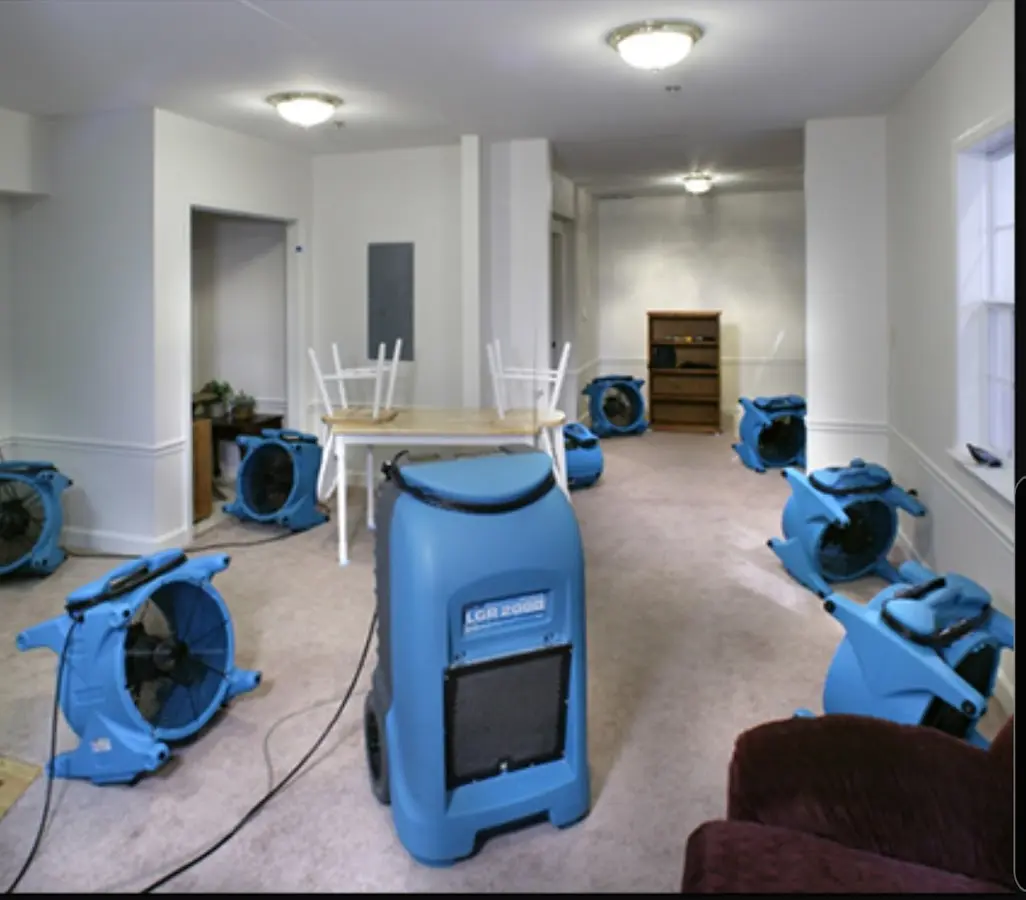 Air movers and dehumidifier setup for Water Damage Restoration in El Cajon